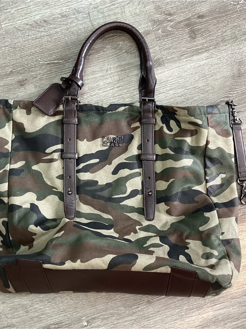 Cavalli Class Camouflage Canvas Tote Bag | Large Foldover Shoulder Bag